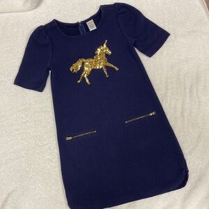 Gymboree navy ribbed gold sequin unicorn dress size 8